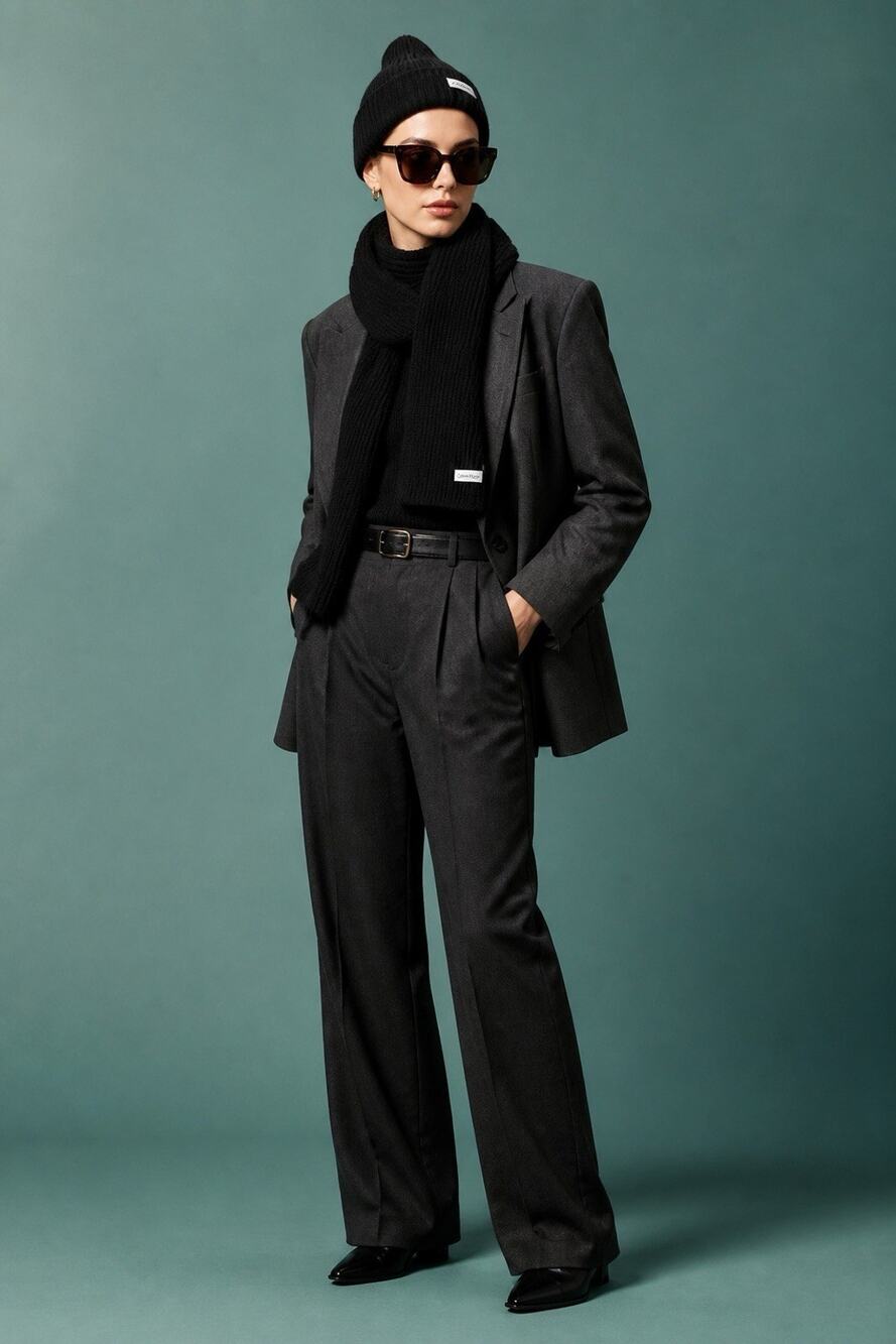 Calvin Klein Ribbed Knit Hat & Scarf Set Black $98